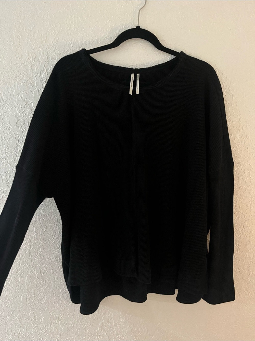 Anthropologie Long Sleeve Waffle Knit Top - Black